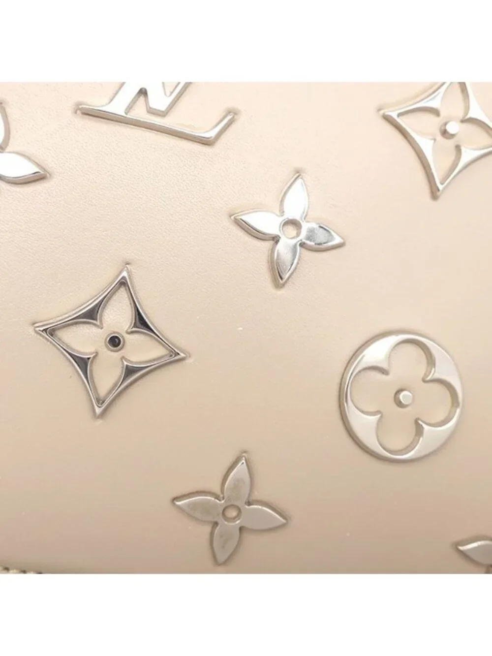 Louis Vuitton Shoulder Bag Caviar Leather Beige Silver with Mirror